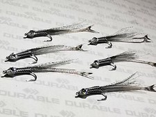 3xULTIMATE UK taglia 4 8 cm BASSO ACQUA SALATA mosche TESSUTO a righe argento MULLET FLY surf