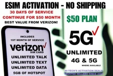 VERIZON 😃 ESIM  ACTIVATION ✅ $50 UNLIMITED MONTH INCLUDED  ✅ NO SHIPPING