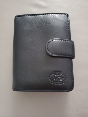 Tony Perotti Black Italian Leather Wallet Card Case Coin ID Women's Men's 