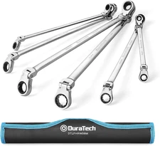 DURATECH Extra Long Flex-Head Double Box End Ratcheting Wrench Set, Metric,