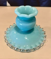 Fenton Turquoise Blue Silvercrest Candlestick Candle Holder