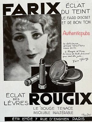 ADVERTISEMENT ROUGIX LIPSTICK FARIX BLUSH VERA FLORY ACTRESS 1930 AD