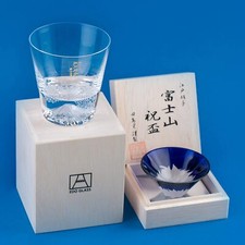 Tajima Glass Mt. Fuji Wave Fuji Rock Glass Tost Mt. Fuji Sake Cup Blue Set JAPAN