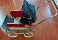 Vintage 1950's Red/White/Blue Top Hedstrom Metal Baby Doll Carriage/Pram/Buggy