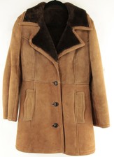 Women's Brown Shearling Sheepskin Saint Michel Winter Top Over Coat Size 8