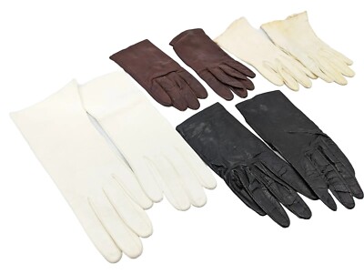 Lot Of 4 Vtg Women's Leather Gloves Size 6 1/2 Small Italy French White Black 