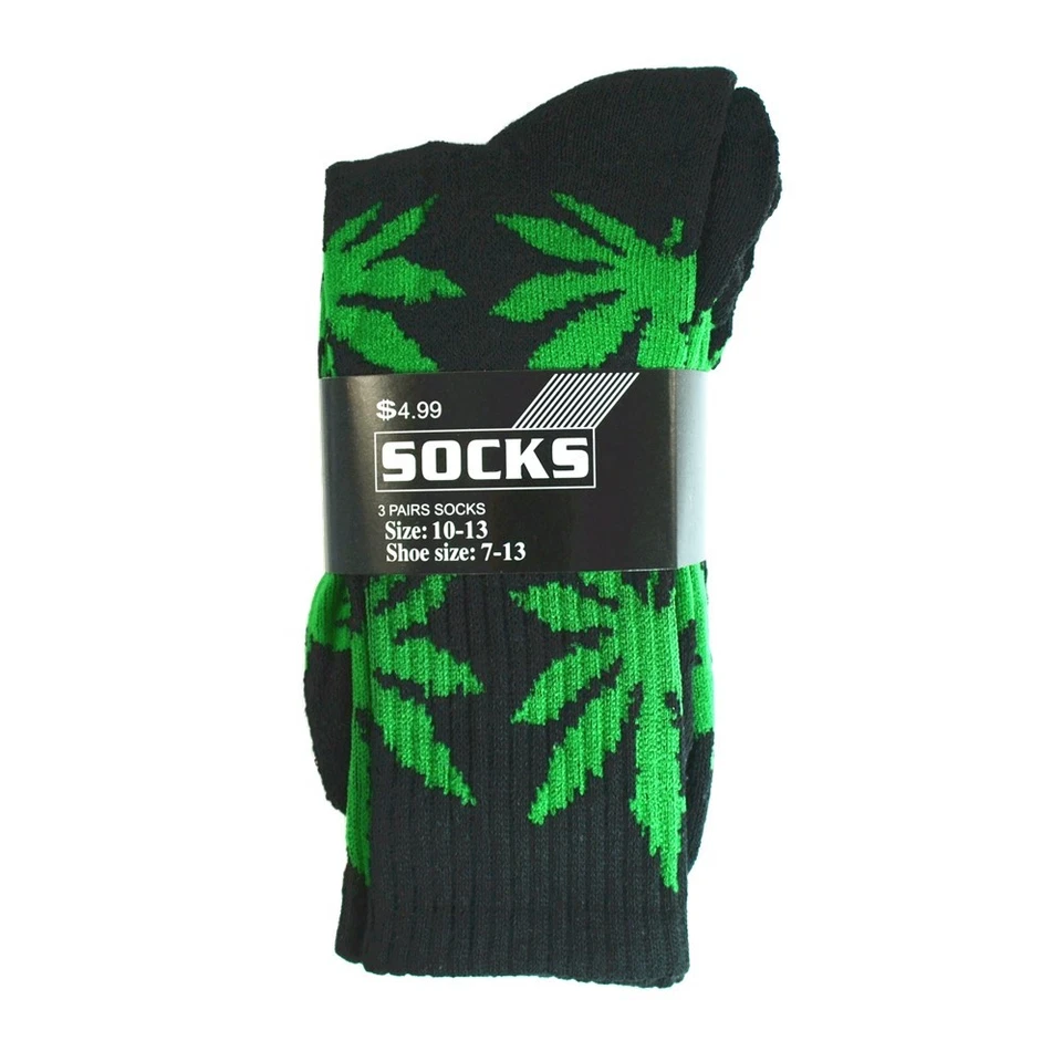 3-12 pares de calcetines largos de algodón acolchados con hojas deportivas de marihuana para hombre talla 10-13 Foto 3 de 4