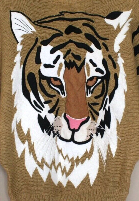 Suéter Bonnie Boerer Vintage Apliques Tigre Tostado Talla Mediana 8 10 Años 80 Años 90 Dolman Foto 4 de 4