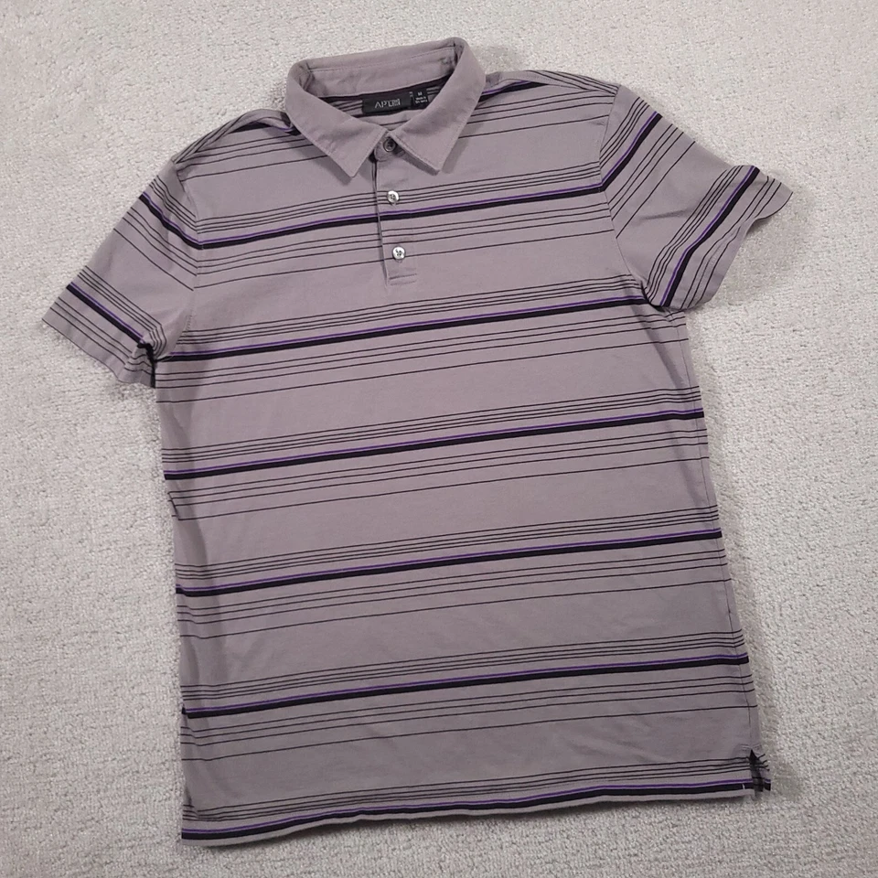 Apt 9 Polo Shirt Men's Medium Gray Purple Striped Casual Golf Short Sleeve - Image 2 of 4