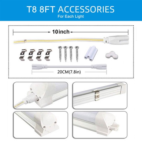 8 Pack 8FT LED Shop Light T8 72W Linkable LED Light Fixture For Garage Warehouse - Picture 7 of 10