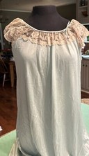 Vintage Katz Icy Blue Beige Lace Sleeveless Long Nightgown Medium EUC