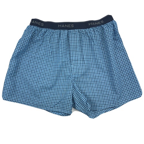 Hanes Mens Woven Blue Plaid Boxer Short Wicking Fly Front Cool Comfort - Picture 4 of 21