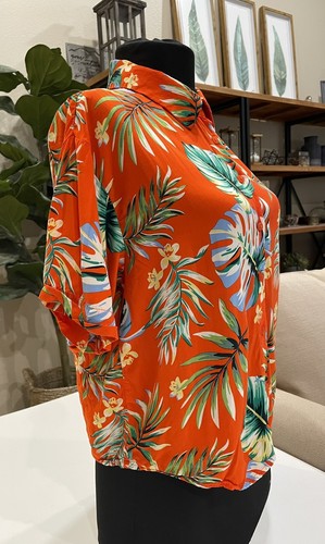Forever 21 Womens Hawaiian Tropical Leaf Floral Print Blouse Top | Size Small - Picture 3 of 10