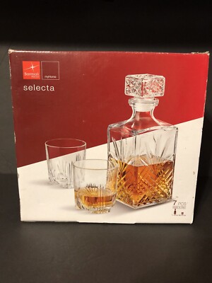 Bormioli Rocco Selecta 7 Piece Whiskey Set (1 Decanter + 6 Rocks Glasses) NEW