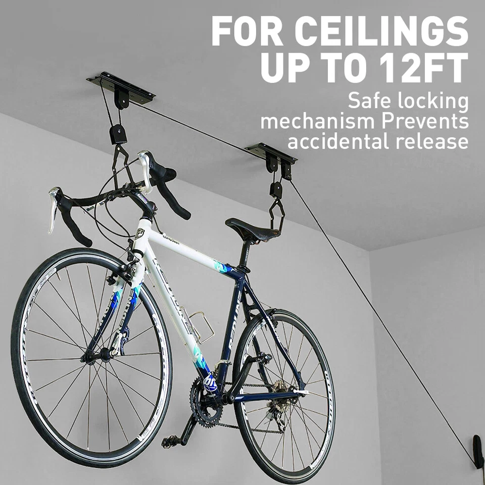 2 Packs Ceiling-Mounted Bike Lift Mountain Bicycle Hoist Garage Utility Hanging - Image 3 of 4