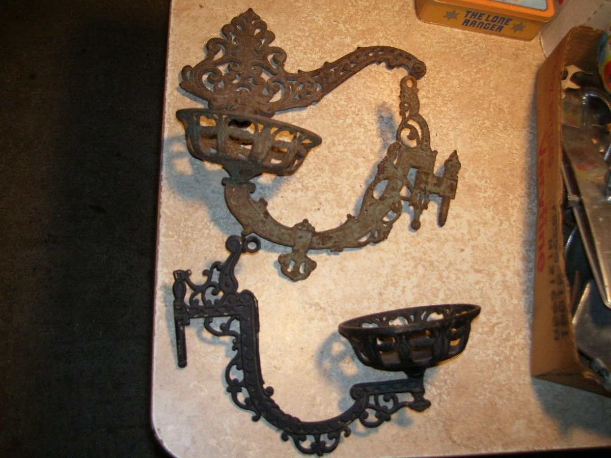 Lot of Antique Oil Lamp Cast Iron Brackets eBay
