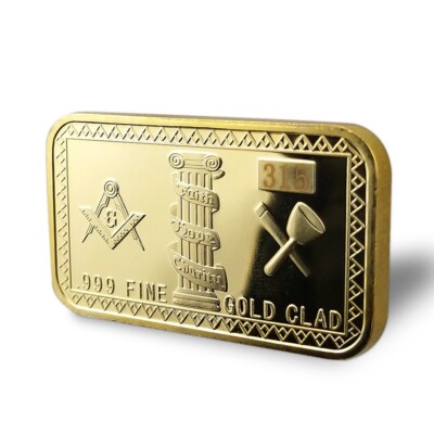 Gold Card Masonic Souvenir Badge Token Freemason Brotherhood Coin