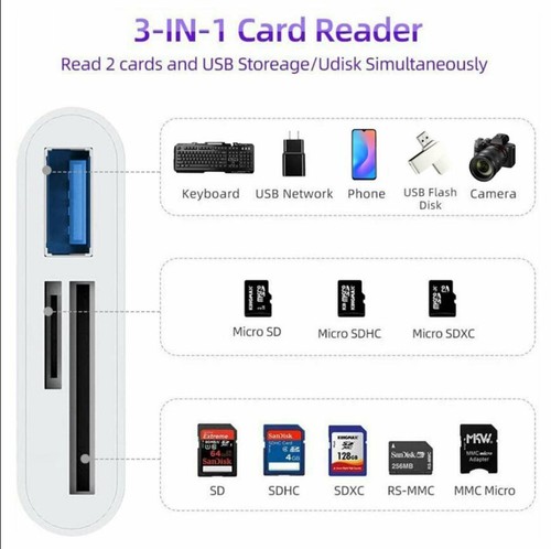 3-Port USB Type C to Card Reader Adapter SD Card Reader For MacBook Pro Laptop D - Photo 6 sur 12