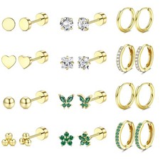 14K Gold Plated Hypoallergenic Earrings Set for Sensitive Ears - 12 Pairs