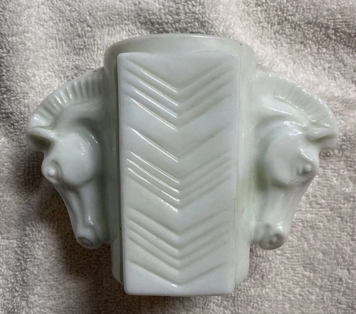 Vintage Milk Glass Shaving Cup Double Horse Head 1930s