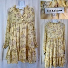 urban outfitters yellow floral tiered Mini Dress En Sasion Cora size small
