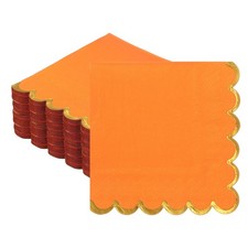 100 Pcs Scalloped Cocktail Napkins with Gold Foil 5 x 5 Inch, Orange 