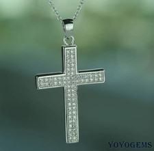 Solid 14K White Gold Moissanite Cross Pendant Round Cut 1.10 CT Christmas Gift