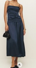 Reformation Zaya Satin Dress, color: Midnight crinkle, size 0