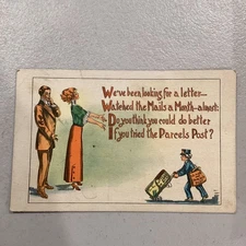 1916 Comical Postcard About Trying Parcel Post Mail Delay Postcard