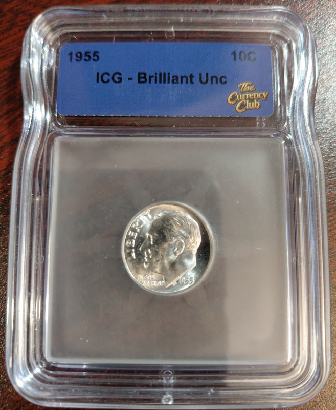 90% Silver 1955 Silver Roosevelt Dime ICG Brilliant Uncirculated 10C Certified