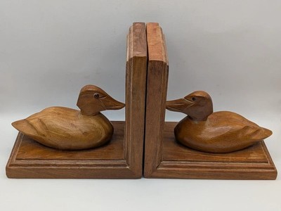 Vintage Holz handgeschnitzt Stockente Ente Buchstützen Vogel See schießen Buchstützen sehr guter Zustand