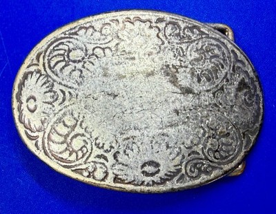 Vtg Silver Eagle & Flowers Oval Belt Buckle, Made In USA, NWOT Cowboy Cowgirl‎ Antique Brushed Silver Western Flower Cowgirl Oval belt  main image 3