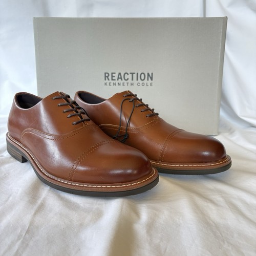Kenneth Cole Reaction Klay Flex LEATHER Oxford Size 8M Lace-Up Shoes COGNAC NEW - 第 5/7 張圖片
