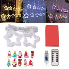 Festive Christmas Star Curtain Lights LED Fairy String Lights Xmas Decor 8 Mode