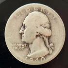 1940-P Washington Quarter 90% Silver 25c US Coin Phila. Mint Circulated Low Ship