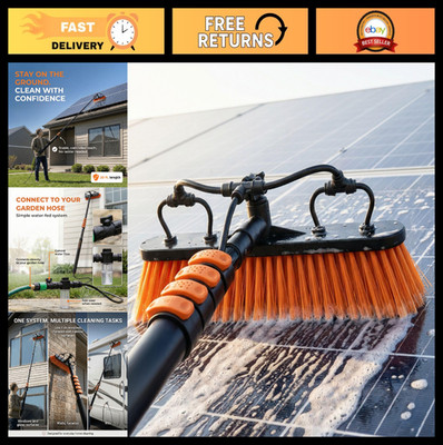 Solar Panel Cleaning Brush with 20ft Extension Pole & Soap Dispenser - Heavy Dut