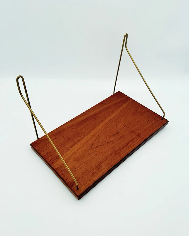 Dänisches Mid Century String Regal Teak Hängeregal mit Messing Skandi Wandregal - Bild 2 von 4