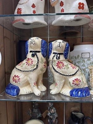 Vintage handbemalte Siltone Keramik Staffordshire Spaniel Hund Figuren Paar