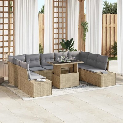 Gartensofa-set mit Kissen mit Speicher 10 pcs Poly-Rattan gartenmöbel vidaXL