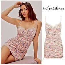 For Love & Lemons Gardenia Ruched Mini Slip Dress Large Floral Romantic Bustier