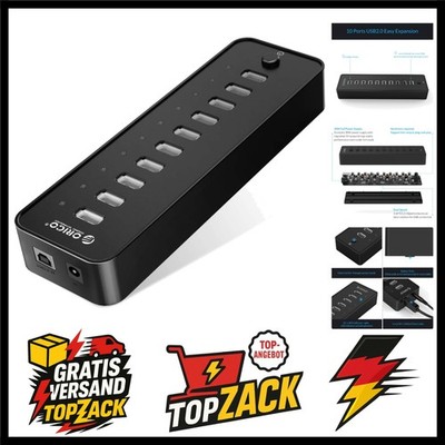 USB 2.0 Hub 10 Ports mit Netzschaltern und Netzteil 30W 12V2.5A, 480 Mbps Spe...