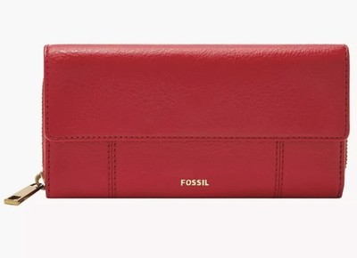 FOSSIL Jori Red Leather  Flap Zip-Around Wallet  NWT