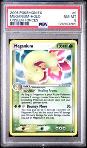 2005 POKEMON EX UNSEEN FORCES #9 MEGANIUM-HOLO PSA 8