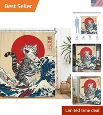 Hilarious Anime Cat Shower Curtain 60W x 71H - Waterproof Fun for Bathrooms