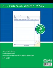 BAZIC All Purpose Order Book, 50 Sets 8 3/8" x 10 11/16" 2-Part Carbonless, Whit