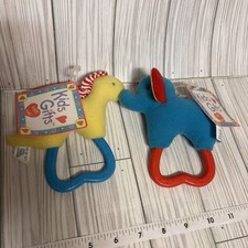Vintage Kids Gifts Lot of 2 Plush Toy Baby Rattle Primary Colors Elephant Dino