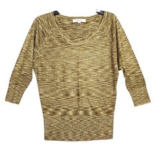 LOFT Sweater XS Knit Top 3/4 Sleeve Brown Green Yellow Neutral V Neck Career