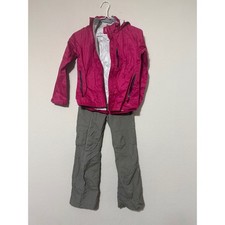 REI Girls Size 8 Pink Rain Jacket and Gray Hiking Pants Outdoor
