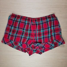 Victoria's Secret Pajama Shorts Women M Red Plaid Ruffle Lounge