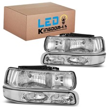 Headlight Assembly, DOT-certified, Fit 99-02 Silverado OE-Chrome/Clear/Clear